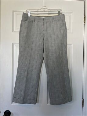 Express Light Gray Plaid Wide-Leg Cropped Pants